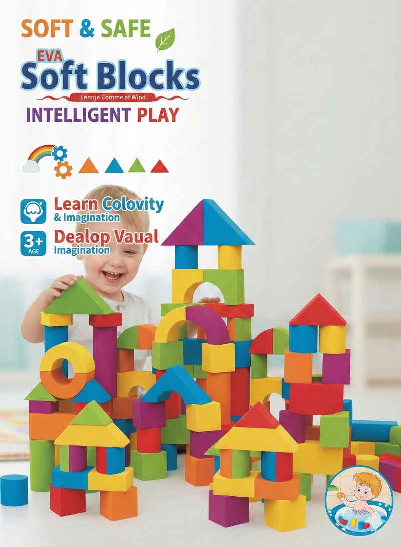 61 قطعة من مكعبات بناء ملونة ناعمة ملونة، مكعبات بناء من الفوم للأطفال الصغار، مكعبات بناء 3 سنوات فأكثر، ألعاب تكديس التعليم المبكر للأطفال، مكعبات كبيرة - Image 1