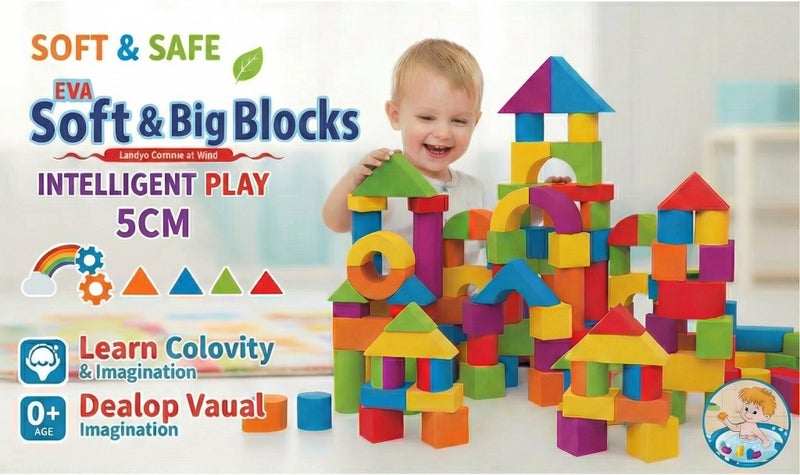 61-Piece Soft Foam Building Blocks for Toddlers 0+ Years - Colorful Stacking & Early Learning Toys, Safe Big Blocks for Kids - Image 1