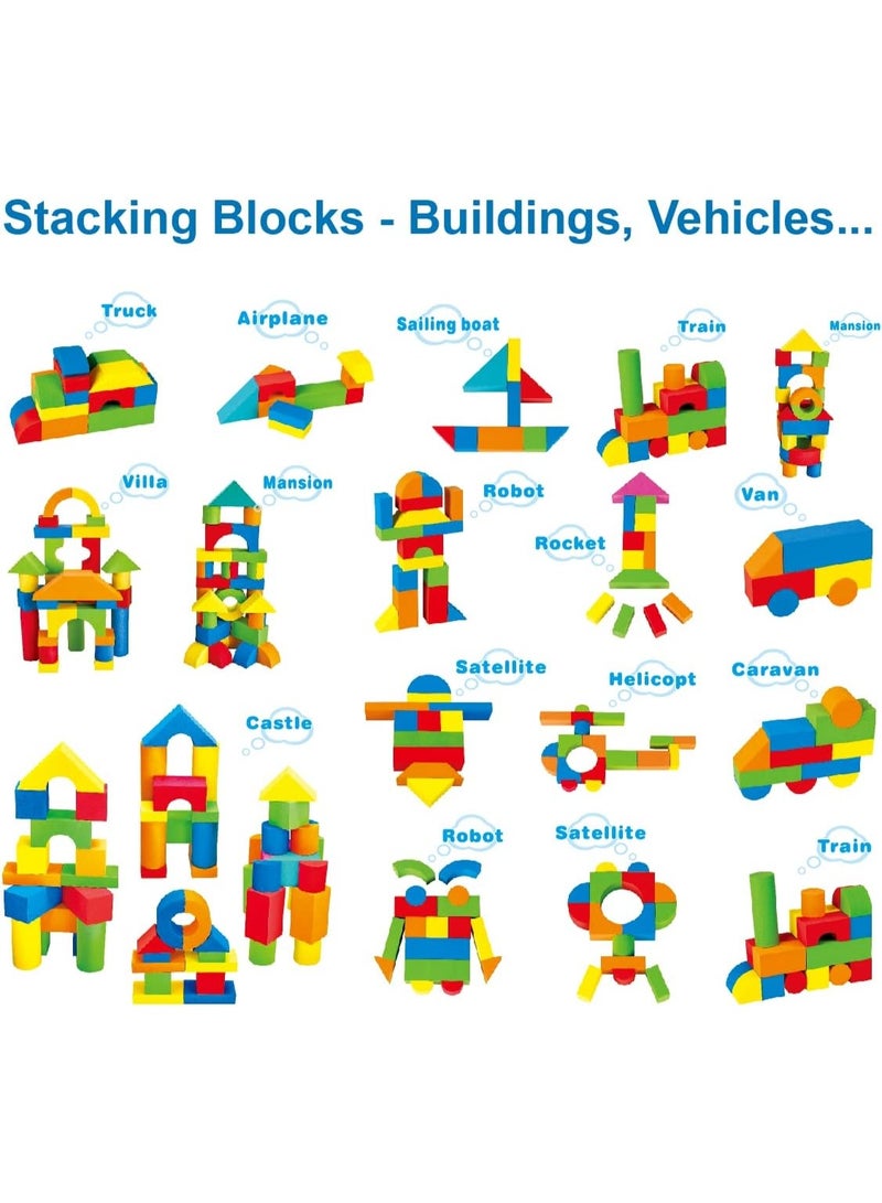 مكعبات بناء ناعمة، مجموعة من 61 قطعة من ألعاب الفرز والتكديس في 5 ألوان و9 أشكال، ألعاب أطفال كلاسيكية للبنات والأولاد من سن 3 سنوات فأكثر - Image 2