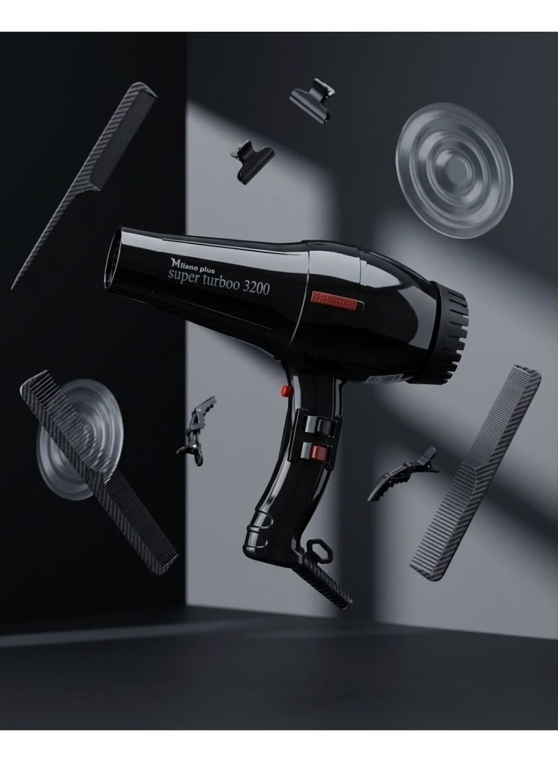 Milano Plus Hair Dryer Milano Plus Super Turbo Professional  1800W – High-Power Salon Blow Dryer with Hot & Cool Air Settings | Fast Drying | Lightweight | For Home & Professional Use - Image 3