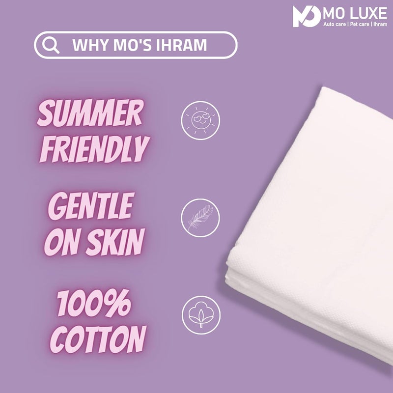 MO LUXE Store Pure White 100% Cotton Soft Ihram for Men | 2 Pieces | for Umrah and Hajj | Ehram Ahram - Image 3