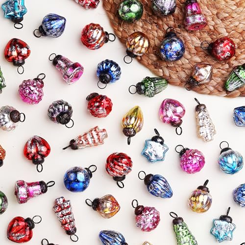 Indian-Shelf IndianShelf 25 Piece Retro Multicolor Distress Glass Vintage Christmas Ornaments Mini Bulk Decorative Ornaments Xmas Balls for Halloween, Christmas Tree, New Year, Valentine Day Decoration(25 * 1 Box) - Image 1