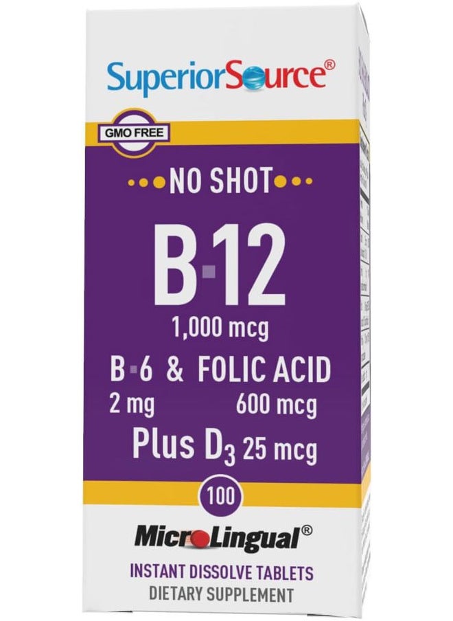 Superior Source No Shot Vitamin B-12 Cyanocobalamin 1000 mcg, B-6, Folic Acid & Vitamin D-3 1000 IU - Supports Energy, Brain, Heart, & Bone Health - 100 Sublingual Dissolving Tablets  - Image 5