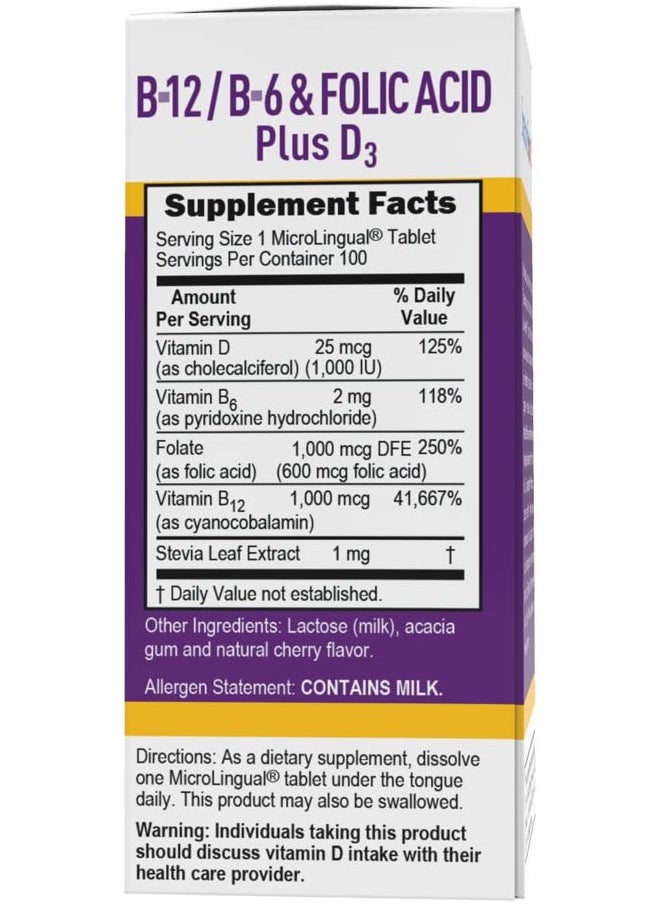Superior Source No Shot Vitamin B-12 Cyanocobalamin 1000 mcg, B-6, Folic Acid & Vitamin D-3 1000 IU - Supports Energy, Brain, Heart, & Bone Health - 100 Sublingual Dissolving Tablets  - Image 4