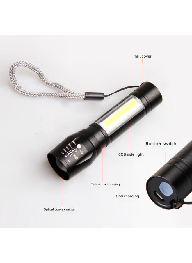 Generic High-power Usb Rechargeable Zoomable Led Flashlight Cob Side Light Mini 511 Outdoor Lighting Torch-Color:811 Zoom Black Boxed  - Image 4