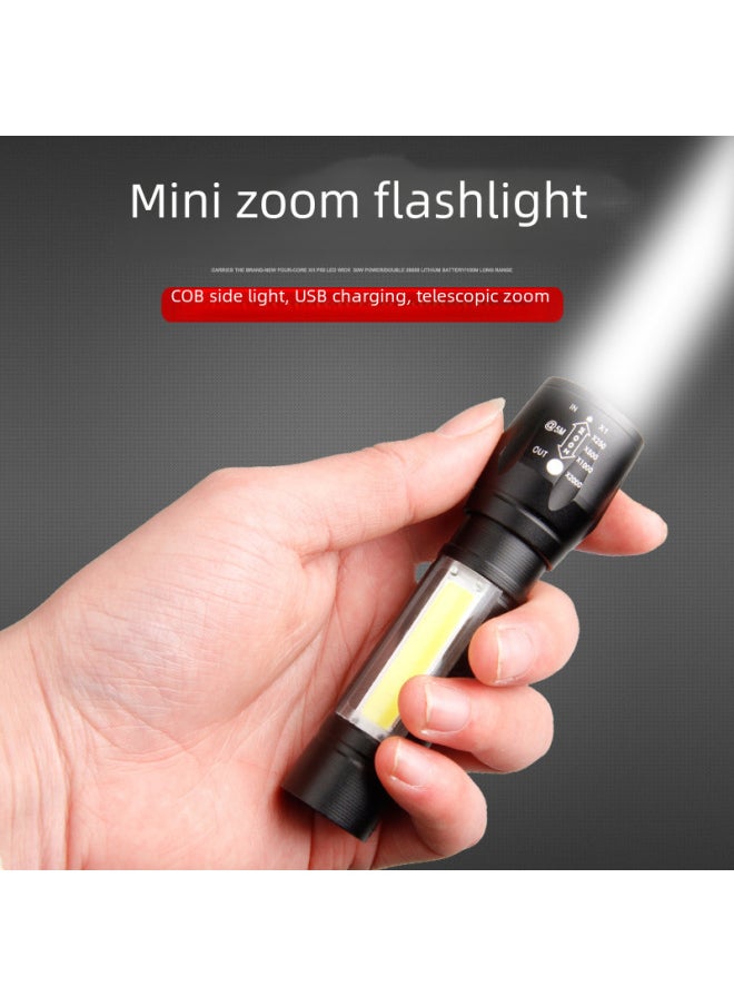 Generic High-power Usb Rechargeable Zoomable Led Flashlight Cob Side Light Mini 511 Outdoor Lighting Torch-Color:811 Zoom Black Boxed  - Image 2