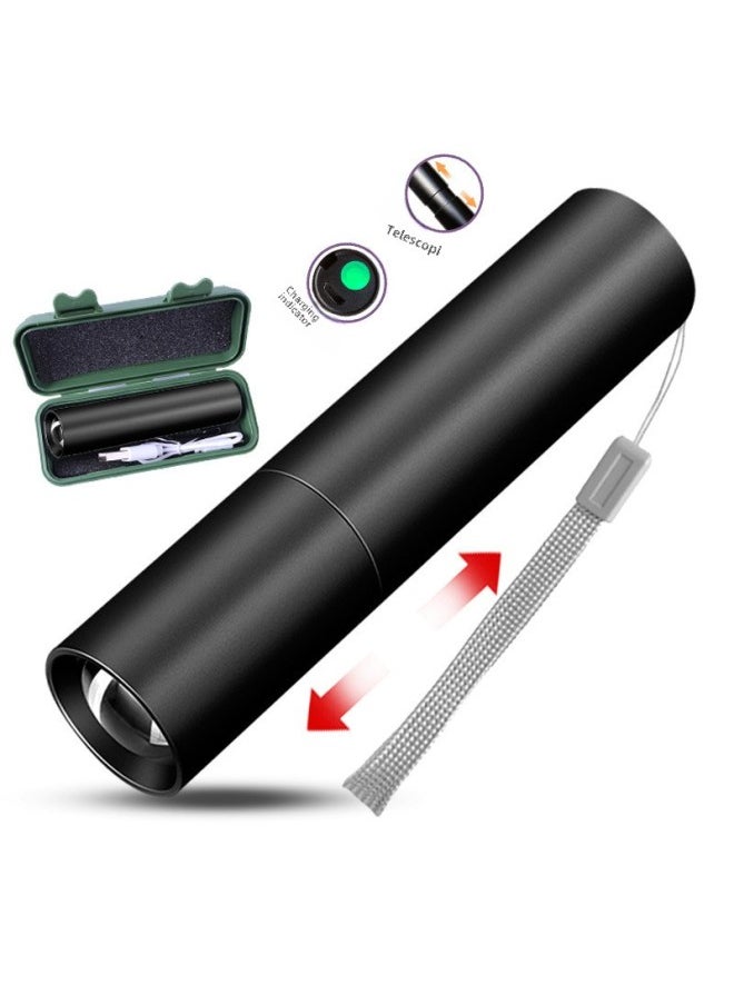 Generic High-power Usb Rechargeable Zoomable Led Flashlight Cob Side Light Mini 511 Outdoor Lighting Torch-Color:811 Zoom Black Boxed  - Image 1