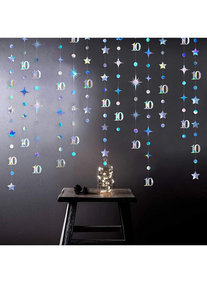 pinkblume Iridescent 10th Birthday Decorations Number 10 Circle Dot Twinkle Star Garland Metallic Hanging Streamer Bunting Banner Backdrop for Girls Boys Ten Year Old Birthday 10th Anniversary Party Supplies - Image 5