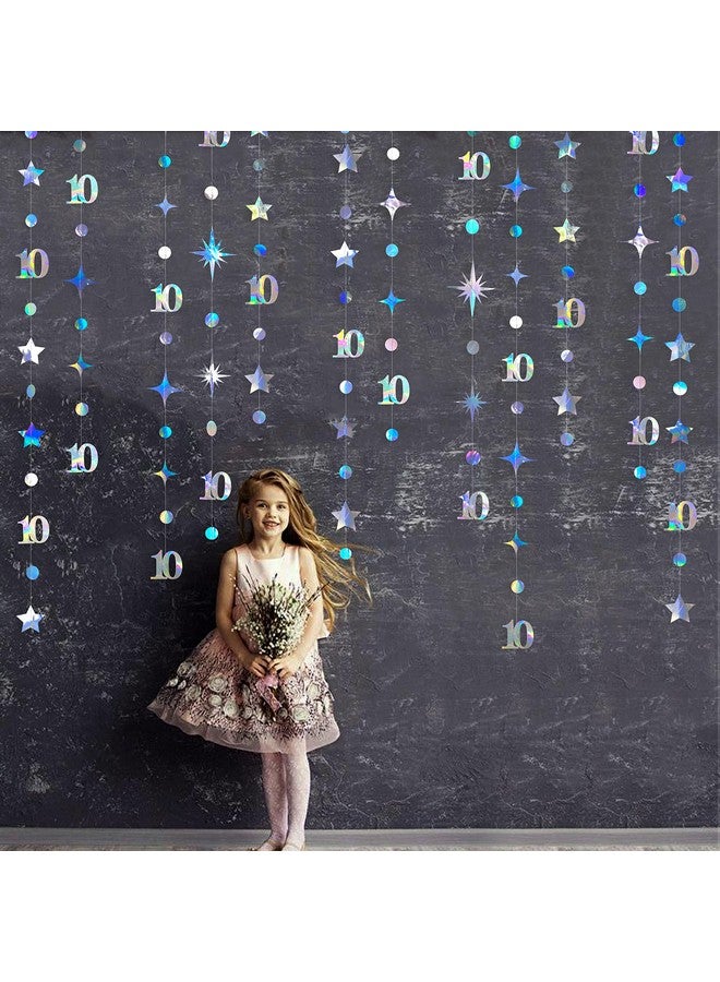 pinkblume Iridescent 10th Birthday Decorations Number 10 Circle Dot Twinkle Star Garland Metallic Hanging Streamer Bunting Banner Backdrop for Girls Boys Ten Year Old Birthday 10th Anniversary Party Supplies - Image 3