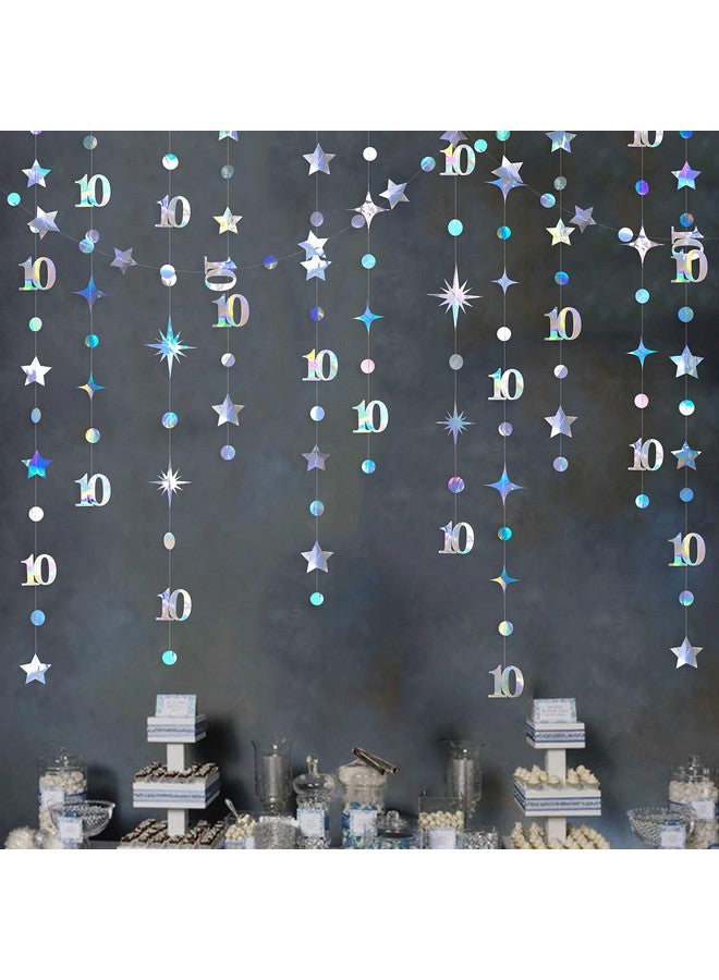 pinkblume Iridescent 10th Birthday Decorations Number 10 Circle Dot Twinkle Star Garland Metallic Hanging Streamer Bunting Banner Backdrop for Girls Boys Ten Year Old Birthday 10th Anniversary Party Supplies - Image 1