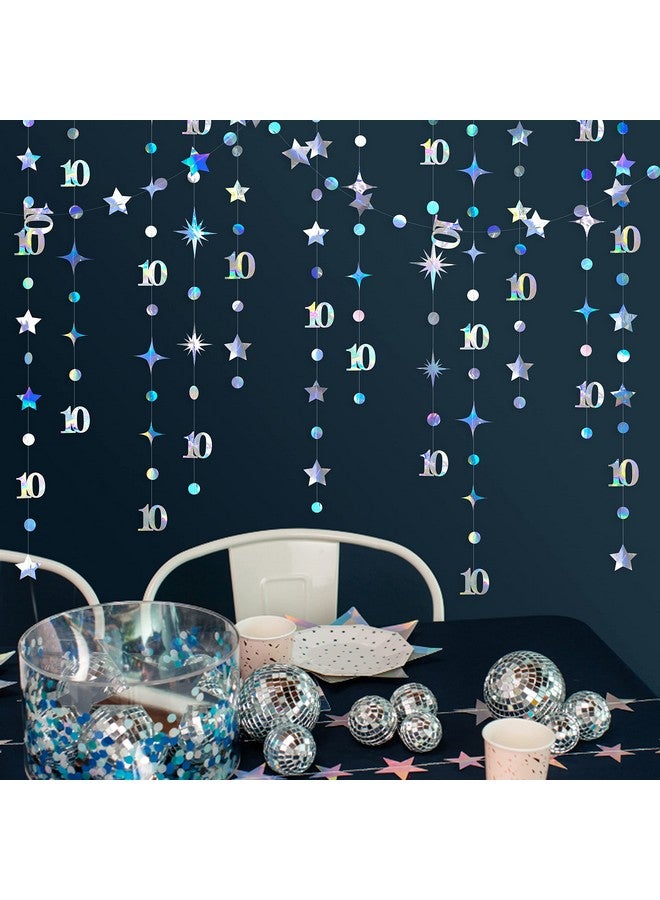 pinkblume Iridescent 10th Birthday Decorations Number 10 Circle Dot Twinkle Star Garland Metallic Hanging Streamer Bunting Banner Backdrop for Girls Boys Ten Year Old Birthday 10th Anniversary Party Supplies - Image 4
