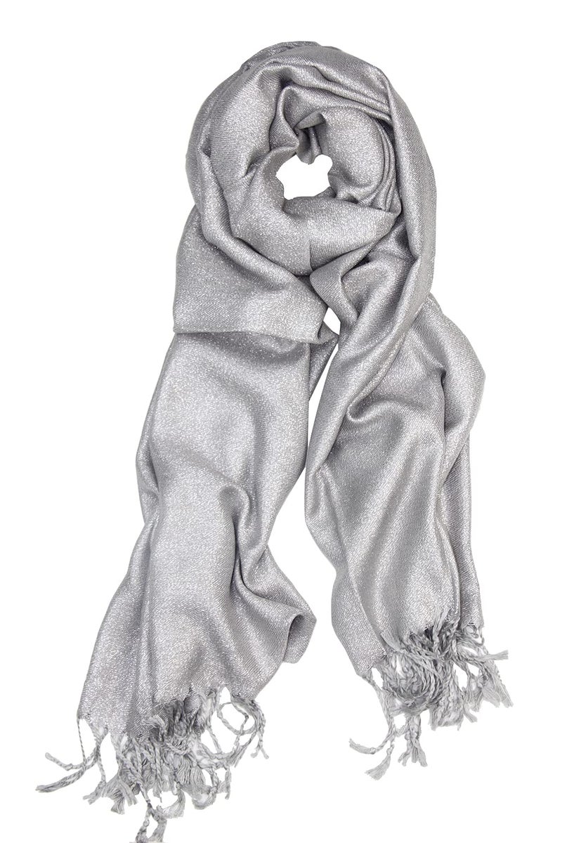 Achillea Sparkling Metallic Evening Shawl Wrap Scarf for Wedding Prom Party Dress 80" x 27" (Silver) - Image 1