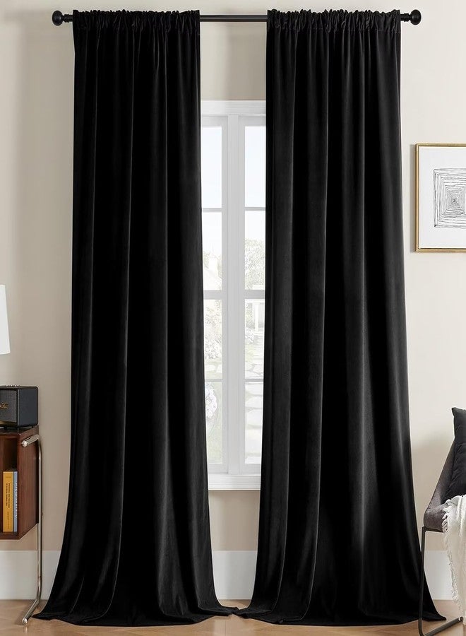 Joydeco Black Velvet Curtains 102 inch Length 2 Panels, Luxury Blackout Rod Pocket Thermal Insulated Window Curtains, Super Soft Room Darkening Drapes for Living Dining Room Bedroom,W52 x L102 inches - Image 1