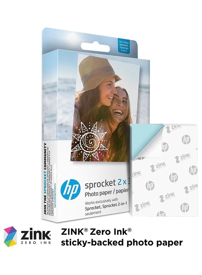 HP Sprocket 2x3 Premium Zink Sticky Back Photo Paper 20 Sheets White - Image 2