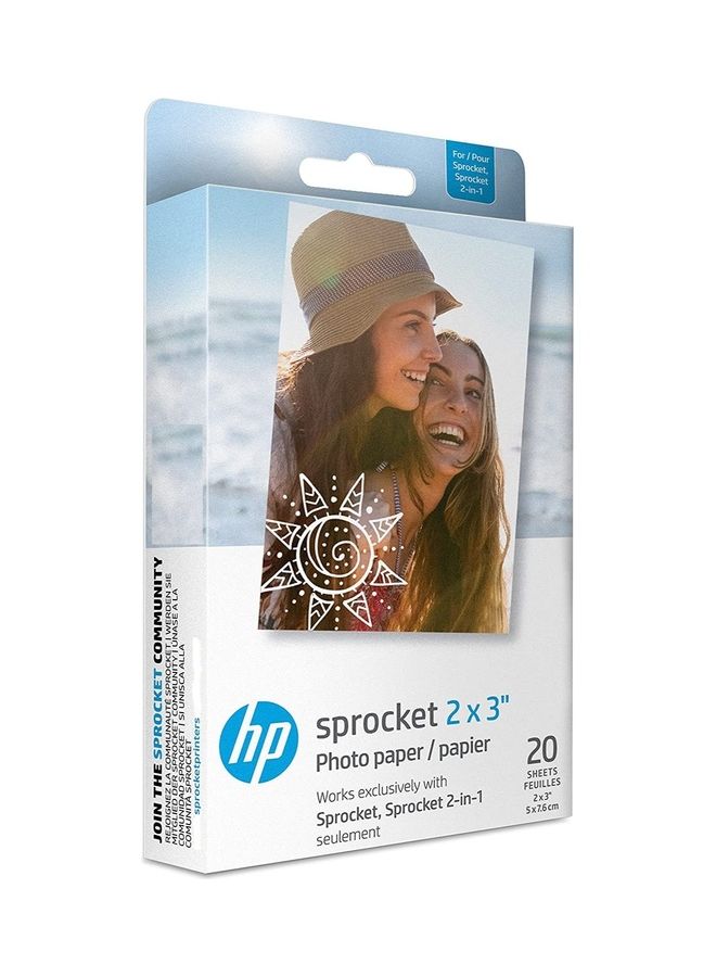 HP Sprocket 2x3 Premium Zink Sticky Back Photo Paper 20 Sheets White - Image 1