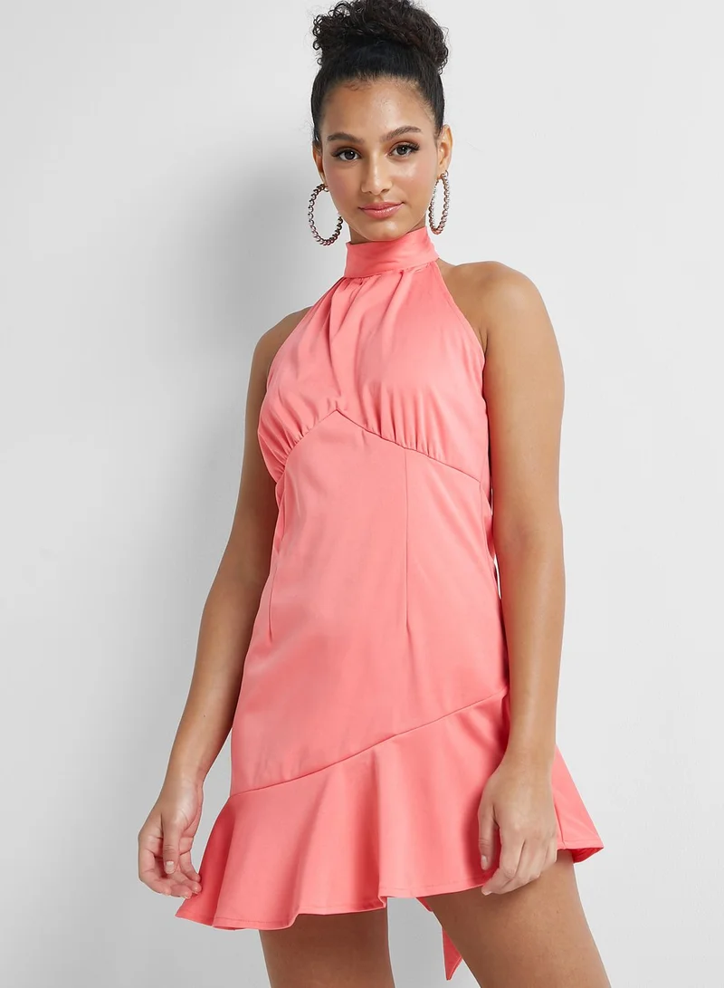 Ginger Halter Neck Ruffled Dress