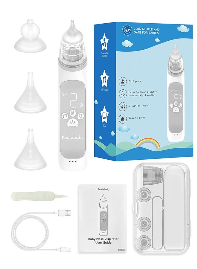 Baby Nasal Aspirator, Baby Electric Nasal Aspirator, 3 Levels Of Suction, 3 Sizes Of Silicone Heads, With Music Soothing Function, Rechargeable - White, Newborn Gift, Baby Shower Gift, Baby Essentials, Baby Health Care, Relieve Nasal Congestion, Baby Nasal Cleaner - Image 2