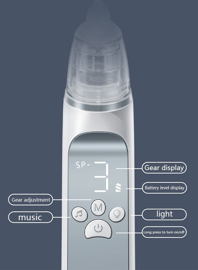 Baby Nasal Aspirator, Baby Electric Nasal Aspirator, 3 Levels Of Suction, 3 Sizes Of Silicone Heads, With Music Soothing Function, Rechargeable - White, Newborn Gift, Baby Shower Gift, Baby Essentials, Baby Health Care, Relieve Nasal Congestion, Baby Nasal Cleaner - Image 4