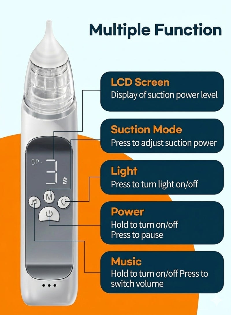 Electric Baby Nasal Aspirator - [Brand Name] Portable Nose Cleaner with 3 Suction Levels, Ultra Quiet, USB Rechargeable, 3 Soft Silicone Tips, Music & LED Light, Safe for Newborns - Image 2