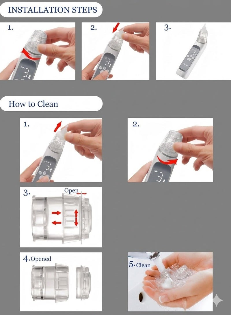 Electric Baby Nasal Aspirator - [Brand Name] Portable Nose Cleaner with 3 Suction Levels, Ultra Quiet, USB Rechargeable, 3 Soft Silicone Tips, Music & LED Light, Safe for Newborns - Image 3