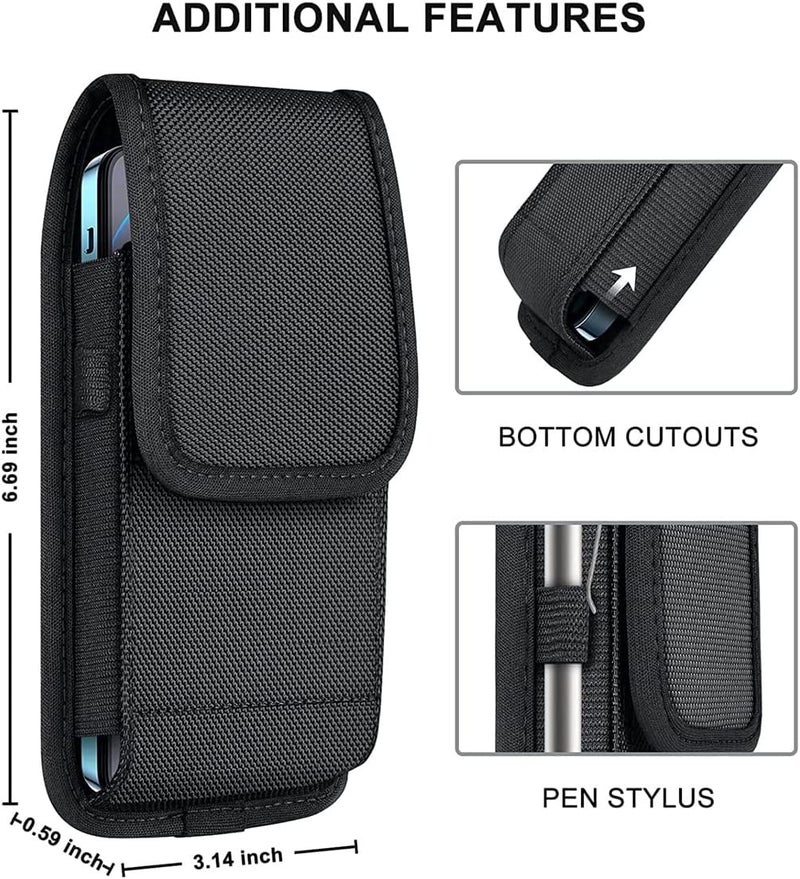 HEAVY DRIVER® Phone Holster for Men Belt Clip Pouch, for iPhone 14 Plus, 14 Pro Max, 13 Pro Max, 12 Pro Max, 11 Pro Max and More, 6.7" Nylon Cell Phone Holster Universal Smart Phone Case Cover (XL, Black) - Image 2
