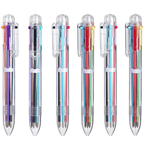 EEOYU 6 Pack Multicolor Pens 0.5mm 6-in-1 Retractable Ballpoint Pens 6 Colors Transparent Barrel Ballpoint Pen for Office School Supplies Students Children Gift - Image 1