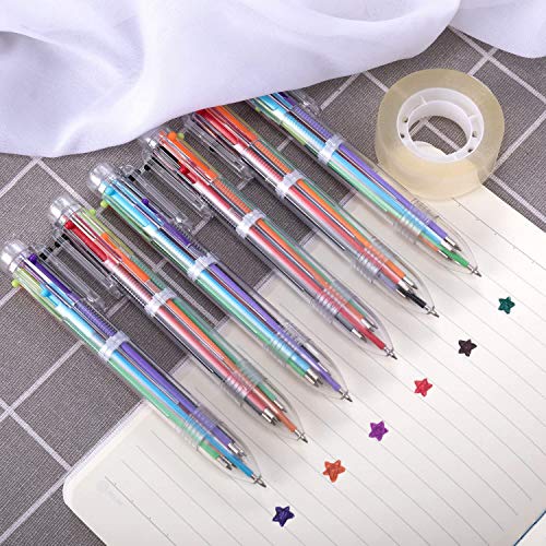 EEOYU 6 Pack Multicolor Pens 0.5mm 6-in-1 Retractable Ballpoint Pens 6 Colors Transparent Barrel Ballpoint Pen for Office School Supplies Students Children Gift - Image 3