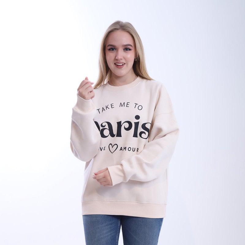 بيبو سويت شيرت نسائي  مطبوع_بيج - Image 1