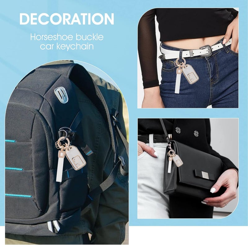 COBEE Bling Microfiber Leather Car Keychain with Rhinestones - White - Image 3