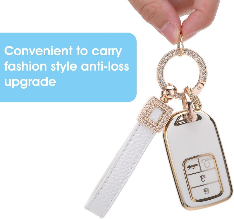 COBEE Bling Microfiber Leather Car Keychain with Rhinestones - White - Image 4