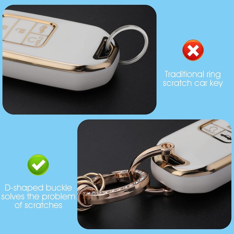 COBEE Bling Microfiber Leather Car Keychain with Rhinestones - White - Image 2