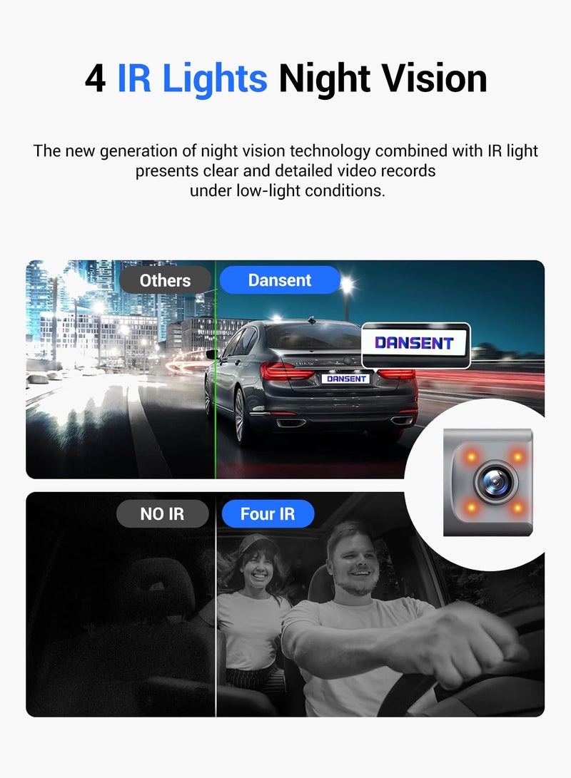 الرائد كاميرا dash بدقة 4K Ultra HD 3 بوصة IPS 1080p للداخل والخلف مع بطاقة 32GB ونظام GPS ورؤية ليلية ومستشعر G ونظام ADAS تحكم عبر تطبيق Wi-Fi ورصد وقوف السيارات على مدار الساعة مسجل فيديو - Image 2