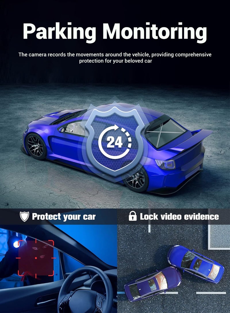 الرائد كاميرا dash بدقة 4K Ultra HD 3 بوصة IPS 1080p للداخل والخلف مع بطاقة 32GB ونظام GPS ورؤية ليلية ومستشعر G ونظام ADAS تحكم عبر تطبيق Wi-Fi ورصد وقوف السيارات على مدار الساعة مسجل فيديو - Image 5