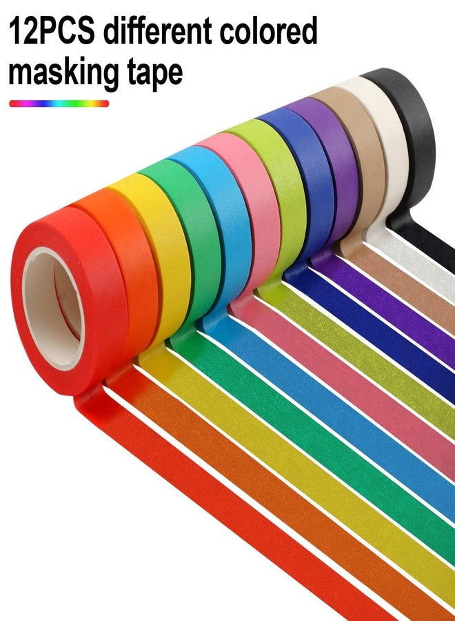 Guirnd 12PCS Colored Masking Tape, Kids Art Supplies Colored Tape, DIY Craft Tape, Colored Tape Rolls, Colored Painters Tape 2.5cm x 12m (1In x 13Yards) - Image 3