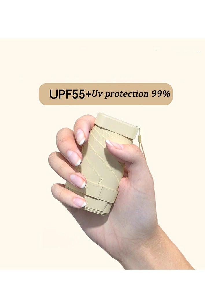 JAYATO Mini Umbrella with Capsule Case Sunshine UPF50 for Rainy and Sunny Days Beige - Image 2
