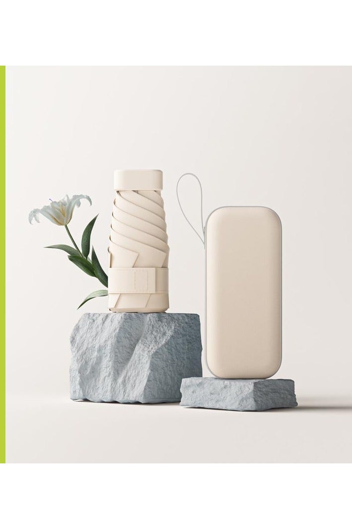 JAYATO Mini Umbrella with Capsule Case Sunshine UPF50 for Rainy and Sunny Days Beige - Image 1