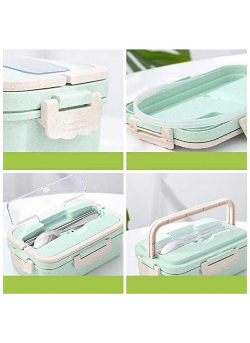 Generic - 3 Pieces Plastic Lunch Box, Tableware Food Container Set, Lunch Containers, with Spoon and Chopsticks, Assorted 1000ml - Image 1