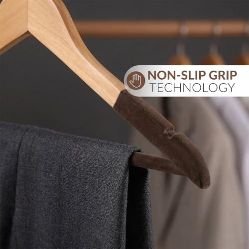 VIHAX Wooden Hanger for Clothes Hanging | Hangers for Wardrobe and Cupboard | Non-Slip Bar | Precisely Cut Notches | 360 Degree Swivel Chrome Hook | Hanging Garments and Accessories (16) - Image 4