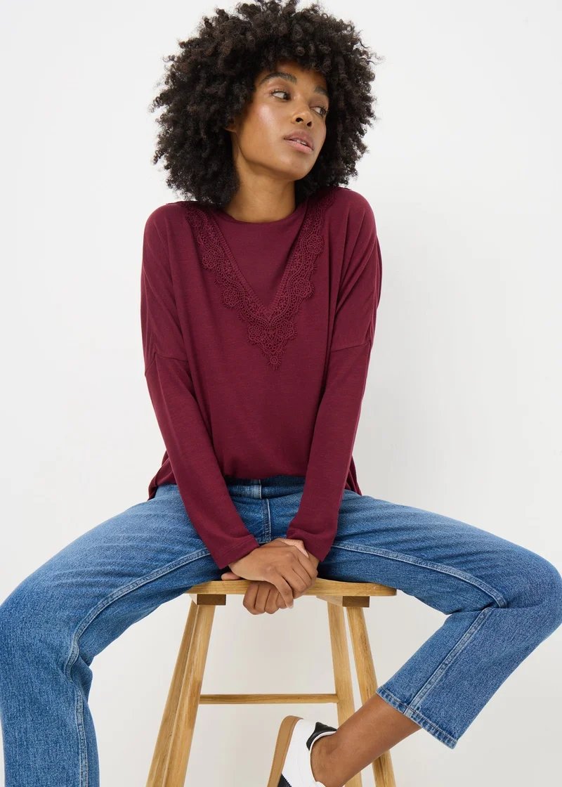 Matalan Burgundy Lace Trim Soft Touch Jumper