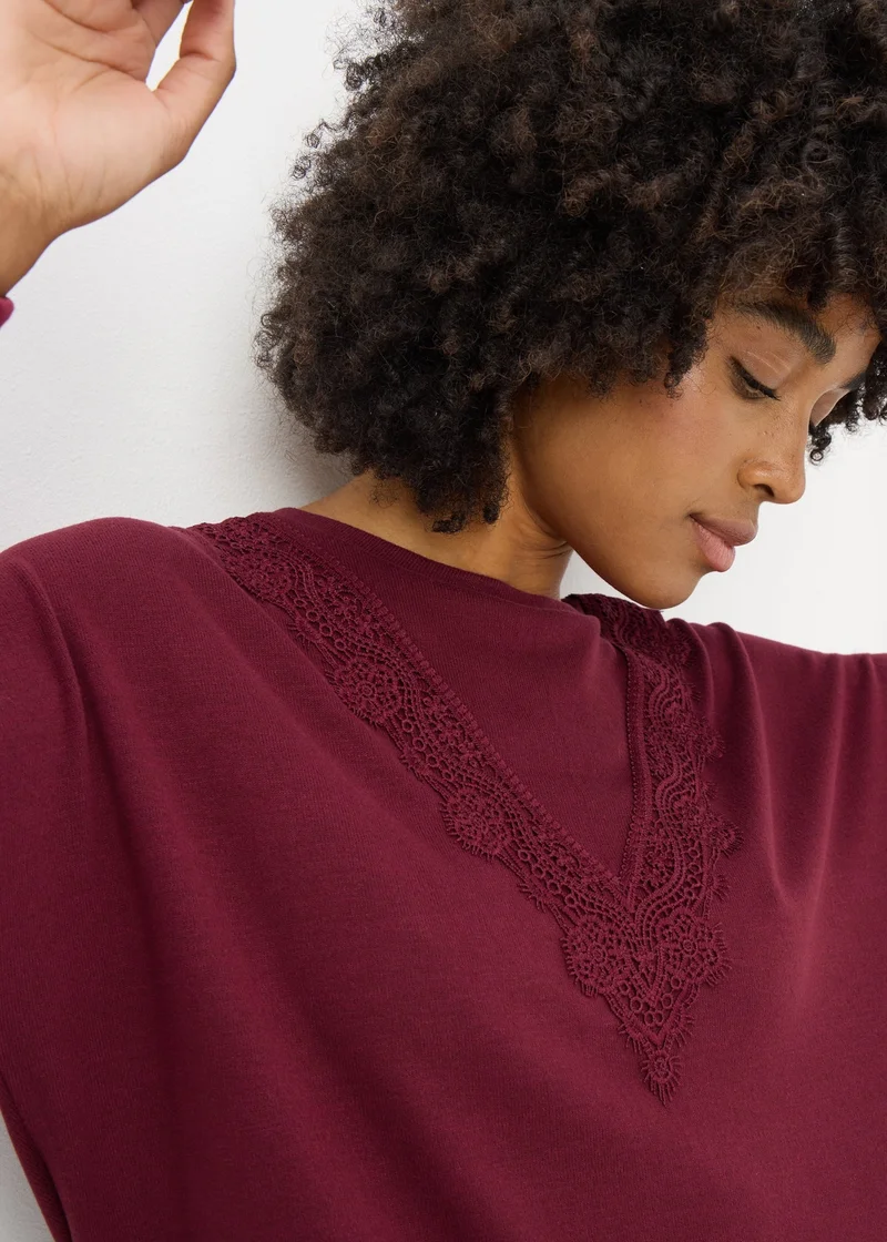 Matalan Burgundy Lace Trim Soft Touch Jumper