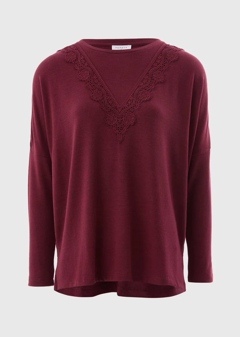 Matalan Burgundy Lace Trim Soft Touch Jumper