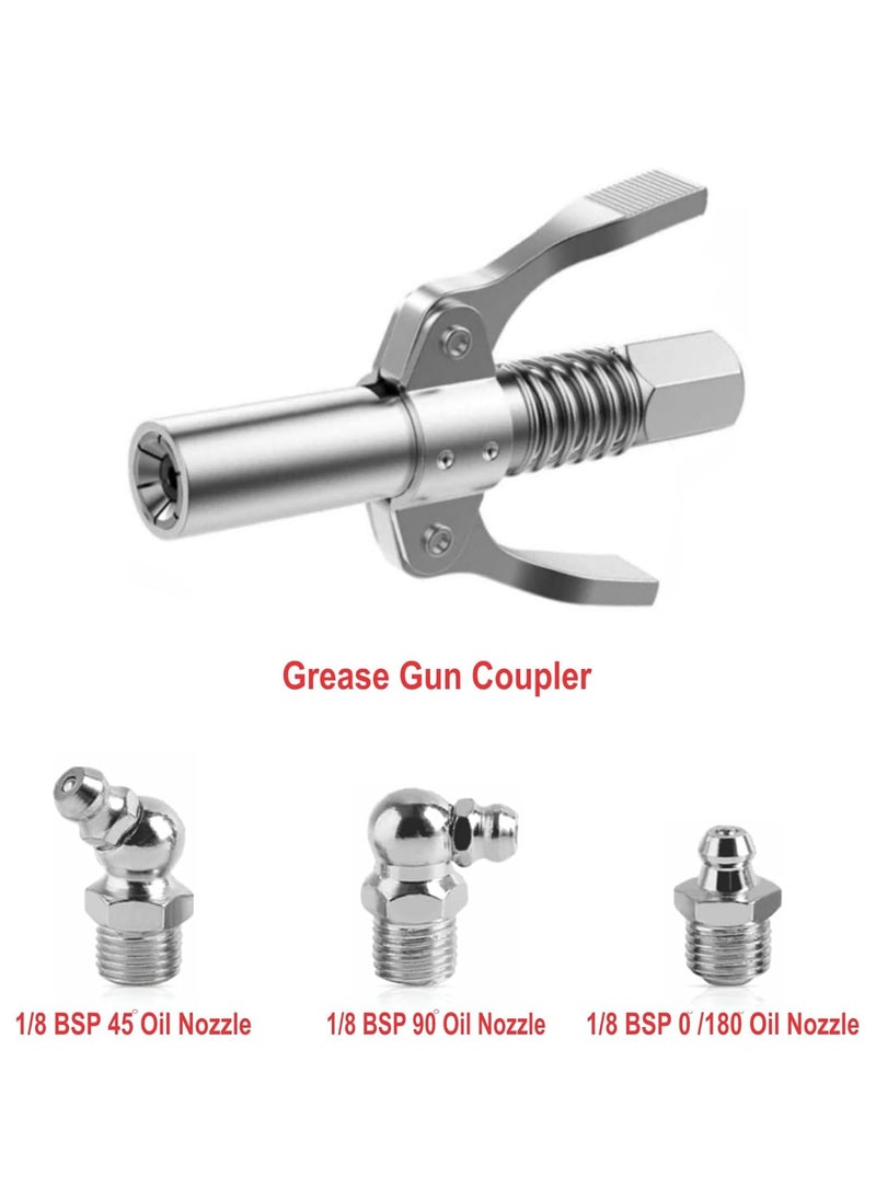 EPITECH MART EPITECH MART Grease Gun Coupler Kit Equipped with 3 PCS Grease Nipple Adapter 10000PSI Double Handle Grease Gun Coupler Compatible with Zerk Fittings and All 18 NPT Grease Guns  - Image 2
