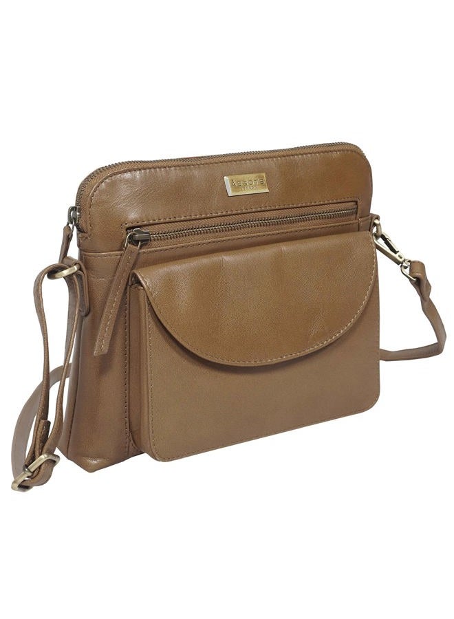 ASSOTS Crossbody Bags for Women – Real Leather Sling with Multiple Pockets and Adjustable Strap – Perfect for Daily Use and Gifting (Jean Cognac Polished VT)  - Image 1