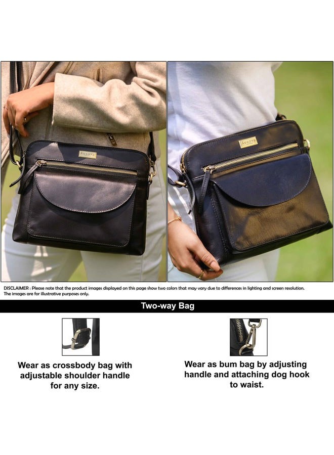 ASSOTS Crossbody Bags for Women – Real Leather Sling with Multiple Pockets and Adjustable Strap – Perfect for Daily Use and Gifting (Jean Cognac Polished VT)  - Image 5