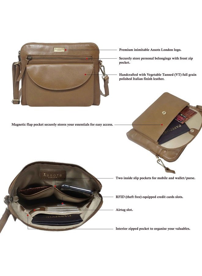 ASSOTS Crossbody Bags for Women – Real Leather Sling with Multiple Pockets and Adjustable Strap – Perfect for Daily Use and Gifting (Jean Cognac Polished VT)  - Image 4