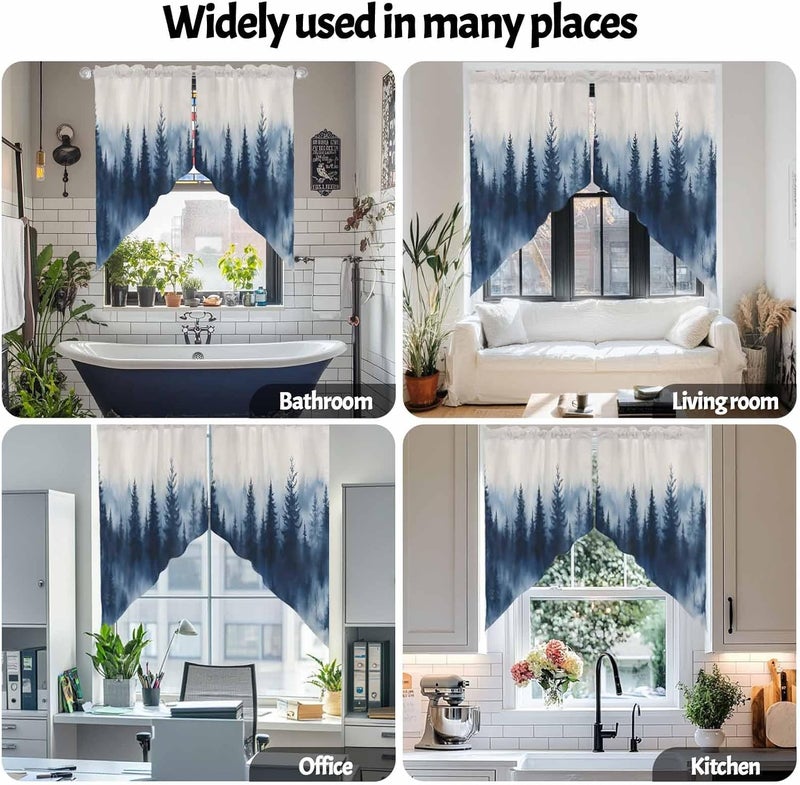 Swag Curtain Valance for Windows Watercolor Blue Trees Forest Kitchen Valance Rod Pocket Abstract Art Swag Curtains for Kitchen Windows Bathroom Bedroom Window Treatment 56" W x 36" L - Image 5