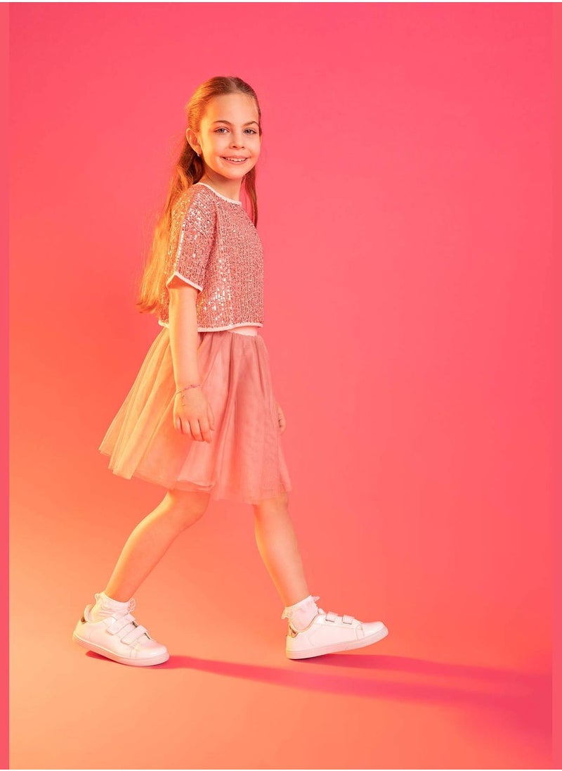 DeFacto - Girl Regular Fit Short Sleeve Crop Top & Tulle Skirt Set - Image 1