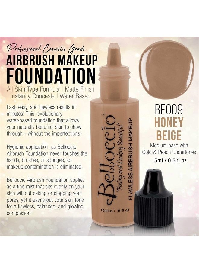 Belloccio 's Professional Cosmetic Airbrush Makeup Foundation 1/2oz Bottle: Honey Beige- Medium with Golden, Peachy Undertones 