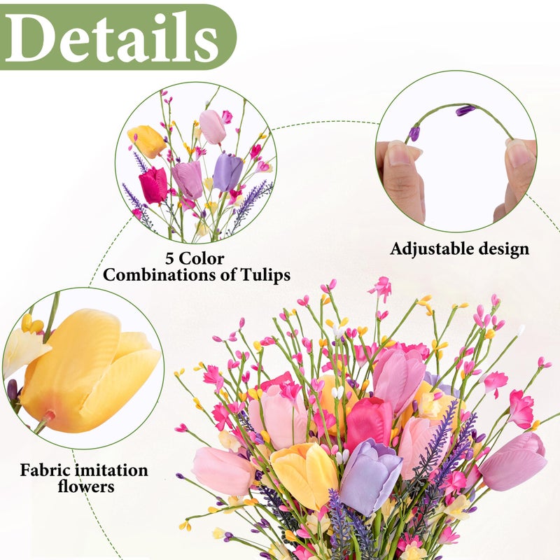 Watayo 15 Pcs Artificial Tulips Wildflowers Spring Flower Stems, Fake Tulips Artificial Flowers Bouquets with Wildflowers, Colorful Spring Floral Picks for Easter Spring Floral Arrangements Vase Centerpieces - Image 3