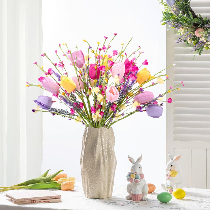 Watayo 15 Pcs Artificial Tulips Wildflowers Spring Flower Stems, Fake Tulips Artificial Flowers Bouquets with Wildflowers, Colorful Spring Floral Picks for Easter Spring Floral Arrangements Vase Centerpieces - Image 5